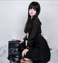 ❤Buckle Bon Sailor Tops + Pleated Skirt❤ Pleated Skirt Outfits, Tie Skirt, Sailor Collar, Smart Shopping, Black Top, Preppy Style, Long Skirt, Pleated Skirt, Ribbon