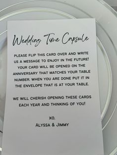 An Adorable Wedding Keepsake: If you're looking for something unique, you are going to want to do this! Place one of our 'Wedding Time Capsule' cards on your guests place setting where they can write down their well-wishes and messages to you, the newlyweds! These are then to be opened by yourselves on future anniversaries. A trend that adds a touch of anticipation and love to every celebration.  Available to order in packs of: -250 -100 -50 -25 Please put the bride/groom's first names in the bo Stepdad Wedding Ideas, Wedding Entertainment For Guests, Classy Romantic Wedding Theme, Wedding Week Activities, Diy Unique Wedding Decor, Wedding Reception 2023, Wedding Ideas Outside Decorations, Unique Wedding Vendor Ideas, Wedding Evening Ideas