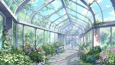 an artist's rendering of a greenhouse with lots of plants and flowers in it