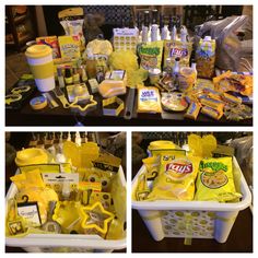 several pictures of food items in baskets on a table