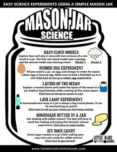 a mason jar with instructions on how to use it for science experiments and other activities