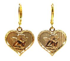 SoHo® Earrings brass gold plated Putte Angel Heart God bless you good luck charm bronze flower guardian angel The earrings are handmade in Germany. The metal is brass gold plated The trailers have a diameter of about 19 mm. Overall length: about 32 mm Brand: SoHo® Ths version is real gold plated Cherub Earrings, Multicolor Jewelry, Angel Earrings, Angel Heart, Gold Sign, Luck Charm, Heart Shaped Earrings, Brass Charms, Luck Charms