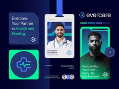 an id card with a man's face and the words evercare, your partner in health and heating