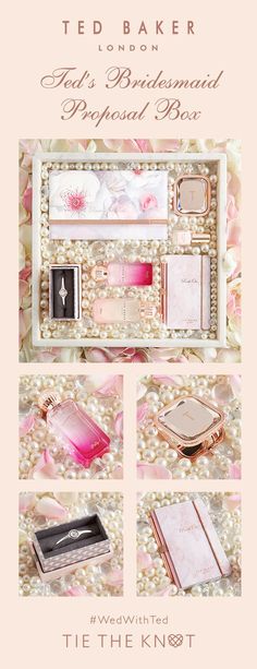 an advertisement for ted baker's pink bridall and pearled beauty products