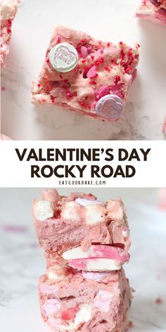 valentine's day rocky road recipe with marshmallows on top and candy in the middle