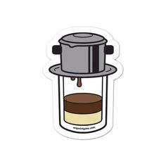 a sticker with an image of a coffee pot on it's top and the word