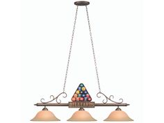 billiards pool table light with three lights hanging from the bottom, and an attached chain