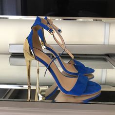 Blue Suede Zara Heels! Never Worn.. Only Tried On In The House. No Box Royal Blue High Heel Evening Heels, Chic Royal Blue High Heels, Blue Evening Heels With Sculpted Heel, Zara Heels, House No, Gold Heels, Blue Suede, Blue Gold, Shoes Women Heels