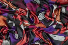 This beautiful acetate charmeuse is lightweight, drapes well, and has a smooth finish! It is also slightly see-through. This fabric was made in Italy for Prime Fabrics. Party Silk Scarf With Satin Finish, Multicolor Silk Scarf For Evening, Paint Strokes, Orange And Purple, In Italy, Paint, Italy, Orange, Purple