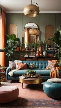 a living room filled with furniture and lots of plants