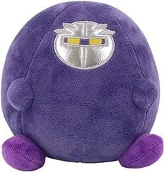 a purple stuffed animal with an eye patch on it's face and two yellow eyes