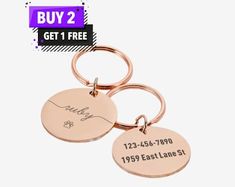 two rose gold key chains with engraved names