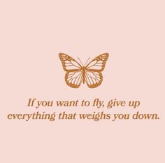 a butterfly with the words if you want to fly, give up everything that weighs you