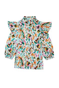 This elegant blouse features a beautiful abstract print, 3/4 puff sleeves, and delicate ruffle details. Perfect for any occasion, whether it's a casual day out or a formal event. Stay chic and stylish with this fitted blouse, perfect for the office or a summer wedding. Tops > Blouses & Shirts Material: 100%Polyester Color: Multicolor Silhouette: Shift Occasion: Daily Details: None Style: casual Neckline: V Neck Sleeve Length: Long Sleeve Pattern: Abstract Size Chart (CM) Sizes Bust Shoulder Slee Blue Blouse With Abstract Print For Fall, Spring Long Sleeve Blouse With Abstract Print, Long Sleeve Tops With Abstract Pattern For Summer, Long Sleeve Blouse With Abstract Print For Spring, Spring Multicolor Print Top With Abstract Pattern, Multicolor Print Tops With Abstract Pattern For Spring, Spring Tops With Multicolor Abstract Print, Trendy Abstract Print Blouse For Spring, Spring Multicolor Abstract Print Tops