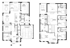 two story house plans with garage and living room in the middle, one bedroom on each floor