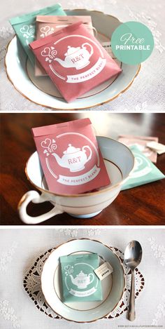 tea party place setting with pink and green napkins