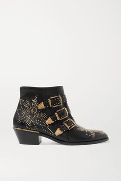 CHLOÉ Susanna studded leather ankle boots | NET-A-PORTER Comfortable Ankle Boots, Chloe Boots, Low Heel Ankle Boots, Studded Ankle Boots, Chloe Shoes, Short Boot, Kate Bosworth, Shoes Boots Ankle, Ankle Heels