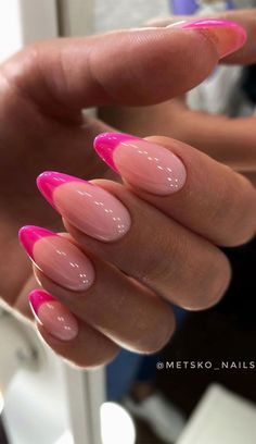 Pin on Nail Ideaa Almond Shaped Nails Designs, Almond Nails Pink, Slayer Nezuko, Update Kitchen, Pink Tip Nails, Oval Shaped Nails, Manicure Designs, Shaped Nails