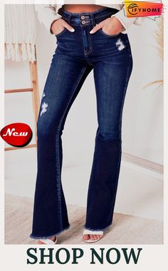 Dark Blue High Rise Flare Jeans Chic Mid-rise Blue Flare Jeans, Chic Non-stretch Blue Flare Jeans, Blue Flare Jeans For Fall, Fitted Blue Flare Jeans For Fall, High Rise Flare Jeans, Flare Jeans, Fashion Bags, Dark Blue, High Rise