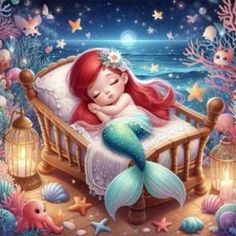 the little mermaid is sleeping in her bed