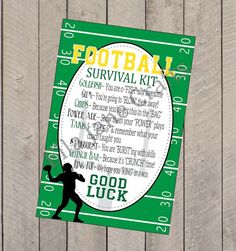 a football survival kit on a wooden fence with the words'football survival kit'written below it