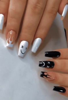 Black And White Nail Designs, Punk Nails, Cute Acrylic Nail Designs, Simple Acrylic Nails, Acrylic Nails Coffin Pink, White Nail Designs