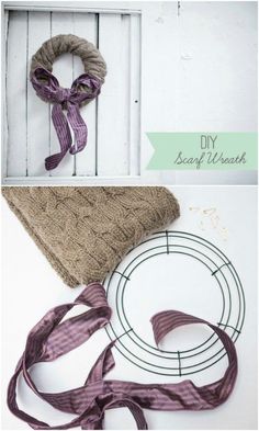 the steps to make a wreath out of burlock and ribbon are shown in three different ways