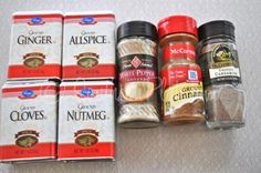 spices and seasonings are lined up on the table