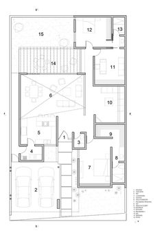 the floor plan for a house with two floors and three car spaces on each side