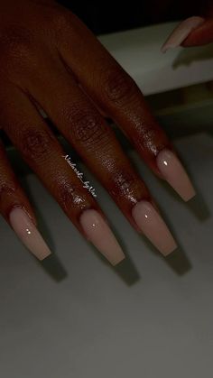 Medium Ballerina Acrylic Nails Designs, Nude Ballerina Nails Medium, Nail Inspo Birthday Set, Acrylic Nails For Darker Skin Tones, Creme Nails Acrylic, Medium Nude Nails, Soft Pink Nail Designs, Nude Acrylic Nails Coffin, Nude Ballerina Nails