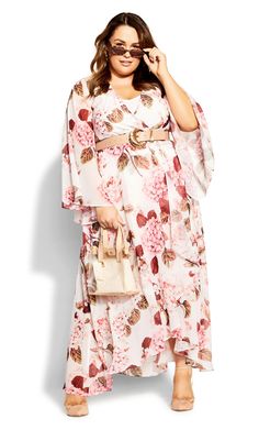 You'll definitely stand out from the crowd in our gorgeous Fleetwood Print Maxi Dress! The perfect pick for any summer event, this true wrap dress comes in a striking ivory orange print with flattering bell sleeves and a v-neckline. Made from floaty chiffon fabric, it's perfect for twirling on the dancefloor! Key Features Include: - V-neckline - Full length bell sleeves - Fabric tie closure - True wrap style - Floaty chiffon fabrication - Maxi hi-lo hemline - Slip included Just add wedges and st Maxi Dresses Plus Size, Long Sleeve Maxi Dresses, Orange City, Party Dress Sale, White Maxi Dress, Orange Print, Neckline Designs, Plus Size Maxi, Fabulous Dresses