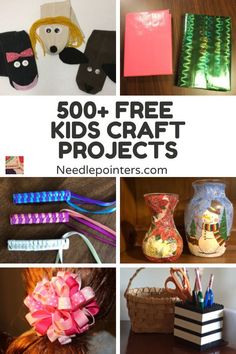 some crafts that are on top of a table with the words 500 + free kids's craft projects