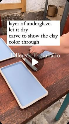 a person using a tablet on a table with a quote about layer of underglaze