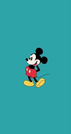 the mickey mouse wallpaper is blue and has a red heart on it's chest