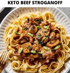 KETO BEEF STROGANOFF - EASY KETO RECIPES Keto Beef Stroganoff, Traditional Beef Stroganoff, Potato Substitute, Keto Noodles, Beef Stroganoff Easy, Keto Beef, Gluten Free Potatoes, Stroganoff Recipe, Low Carb Pasta