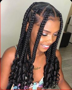 Knotless box braids with curled ends Protective Style Braids, Cabello Afro Natural, Twisted Hair, Big Box Braids Hairstyles, Jumbo Box Braids, Box Braids Hairstyles For Black Women, Braids Hairstyles Pictures, Cute Box Braids Hairstyles, Protective Hairstyles Braids