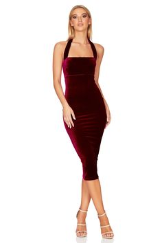 The Nookie Vera Velvet Midi Dress is a classic style bodycon dress with supportive wide halter straps and button fastening feature at center back neck. Fully lined with invisible zip in center back seam Model is 5'10" and wears a size SMALL If you have a larger chest, want a more comfortable fit or if you are in between sizes, you can go a size up Lined Designed and made in Australia FREE 2-4 DAY SHIPPING USA WIDE. Our boutique is located in Michigan, USA. Find out more by visiting our instagram Style Bodycon Dress, Classic Midi Dress, Flare Maxi Skirt, Two Piece Gown, Prom Dresses Gowns, Velvet Midi Dress, Michigan Usa, Formal Cocktail Dress, Perfect Prom Dress