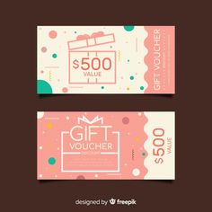 two pink gift voucher cards with confetti and polka dots on the bottom