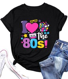 PRICES MAY VARY. Style: This women's 80s shirt features retro graphic design and casual loose fit short sleeves, it suit for all people. Design: I love the 80‘s letter print tshirts, 80s retro graphic tshirts, 80's party shirts, vintage music style tee tops, show your love for the 1980s with the 80s clothing saying "I love the 80s". Material: This 1980 music tshirt is made of soft and breathable cotton blend material, it is skin friendly and comfortable to wear all day long. Occasion: This heart Back To The 90's, 80's Party, 80s Shirts, 90s Party, 80s Outfit, 90s Shirts, Take Me Back, Top Shirt Women, The 80's