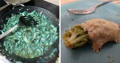 there are two pictures one has broccoli and the other has food in it