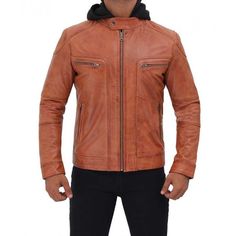 Description This men’s classic hooded leather jacket, in brown, is crafted from hand-waxed genuine leather and has a unique depth of color, due to Mush Editions exquisite finishing. The jacket features a classic snap button collar and two side pockets with zip closures; features also include detachable black hood that you can put on during chilly evening. External: Real Leather Internal: Polyester Lining Pockets: Two chest and External Waist Pockets Style: Detachable Hood and Snap Button Collar Mens Tan Leather Jacket, Hooded Leather Jacket, Tan Leather Jackets, Aviator Jacket, Leather Jacket With Hood, Hand Wax, Black Hood, Lambskin Leather Jacket, Genuine Leather Jackets