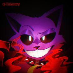 a cartoon cat with glowing eyes and red hair