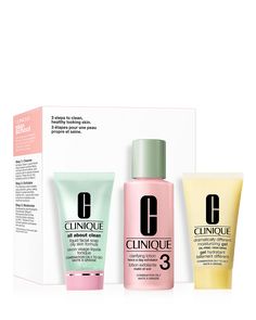 A dermatologist-developed skincare set for oily skin types. Just 3 steps, 3 minutes, twice a day. Dermatologist tested. Allergy tested. 100% fragrance free. Please note: This product is excluded from discounts. Clinique Cleanser, Cleansing Routine, Facial Soap, Skincare Gift Set, Skin Prep, Skin Care Kit, Skin Care Gifts, Gel Moisturizer, Bright Skin