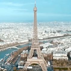 an aerial view of the eiffel tower in paris