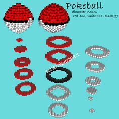 the pixel art design for pokeball is shown in red, white and black