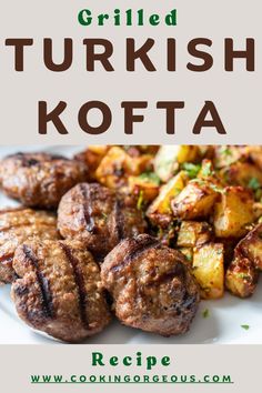 Turkish kofta recipe made with ground lamb, onions, and spices, grilled, and served with batata harra on the side. Lamb Kofte Recipes, Ground Beef Kofta Recipe, Turkish Kofte Recipe, Kofte Recipes, Kofta Recipe Beef, Turkish Lamb Recipes, Turkish Kofta Recipe, Turkish Recipes Traditional, Kafta Kebab