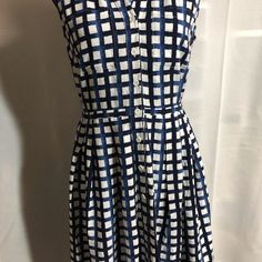 Nwot- Pretty Blue And White Plaid. Breast Pocket On Both Sides, Buttons All The Way Up The Front. Knee Length, Sleeveless Dress. Skater Style Retro Sleeveless Dress For Casual Wear, Blue Fitted Sleeveless Dress For Daywear, Style Sleeveless Dress, Skater Style, All The Way Up, White Plaid, Ivy, Knee Length, Sleeveless Dress