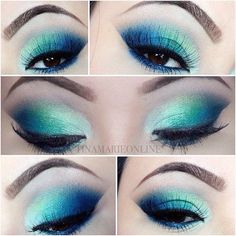 Blue and Green Spring Makeup Green Makeup Tutorial, Cheer Makeup, Blue Eye Makeup Tutorial, Aqua Mermaid, Blue Eyeshadow Looks, Smokey Eye Makeup Tutorial, Nails Green, Eye Makeup Pictures, Green Makeup