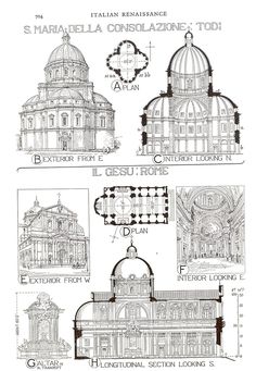 architectural drawings showing the details of an ornate building