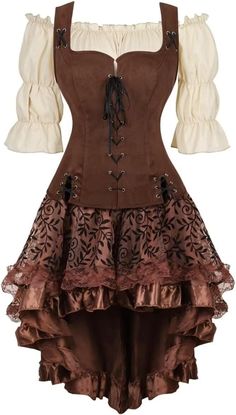 PRICES MAY VARY. Women's renaissance pirate shirts blouse and vest with eyelets and ribbons at the front and ties at the back to adjust the size and fit perfectly over the bodice. Women Pirate shirts Renaissance Vest set Costume ：polyester spandex Soft faux fleece fabric Women Pirate shirts set Renaissance Vest Viking Steampunk Cosplay Costume Peasant Bodice Lace-up Waistcoat Halloween black wine red beige dark blue vest brown vest coffee vest This Renaissance shirts Pirate vest set is perfect f Medieval Dress Peasant, Corset With Skirt, Steampunk Corset Dress, Costume Viking, Pirate Dress, Female Pirate Costume